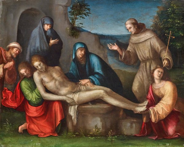 The Lamentation of Christ with Angels by Francesco Raibolini - Hand-Painted Oil Painting Reproduction