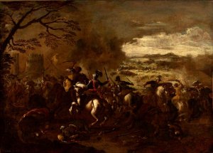 A battle scene by Francesco Simonini Oil Painting