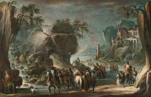 Soldiers Crossing A River by Francesco Simonini Oil Painting