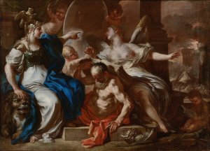 Minerva With Chronos And History; A Study For An Allegory Of The Reign Of The Hapsburgs In Naples by Francesco Solimena Oil Painting