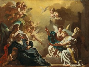 Saint Philip Neri receiving the Holy Spirit in the Catacombs of Saint Sebastian by Francesco Solimena Oil Painting