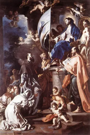 St Bonaventura Receiving the Banner of St Sepulchre from the Madonna by Francesco Solimena Oil Painting