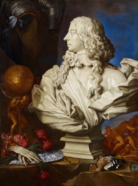 Allegorical Still Life with Bernini's Bust of Francis I d'Este  by Francesco Stringa - Hand-Painted Oil Painting Reproduction
