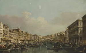 The Grand Canal with the Rialto Bridge from the South by Francesco Tironi Oil Painting