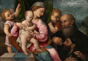 Virgin and Child with Angels, Saint Anthony, and Donor by Francesco Torbido Oil Painting