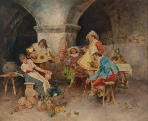 Serenade In The Tavern by Francesco Vinea Oil Painting