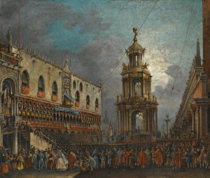 Venice, A View Of The Piazzetta At Carnival by Francesco Zanin Oil Painting