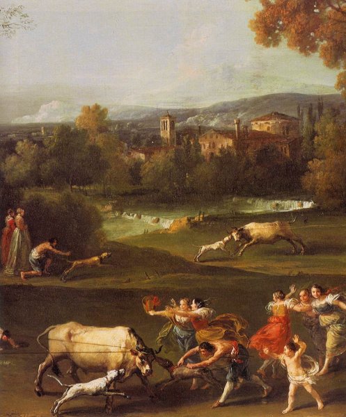 Main Product Photo of Bull-Hunting Detail Painting by Francesco Zuccarelli
