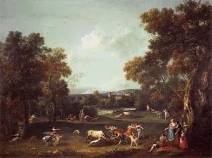 Bull-Hunting by Francesco Zuccarelli - Oil Painting Reproduction