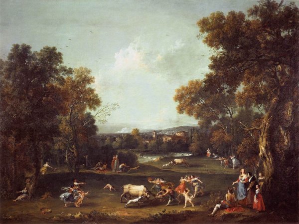 Main Product Photo of Bull-Hunting Painting by Francesco Zuccarelli