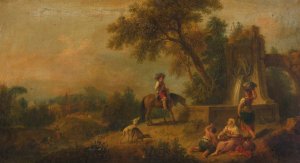 Landscape With Peasants, Fountain And Rider by Francesco Zuccarelli Oil Painting