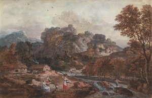 Mountain Landscape with Washerwomen and a Fisherman by Francesco Zuccarelli Oil Painting