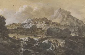 Mountainous River Landscape with Bathers by Francesco Zuccarelli Oil Painting