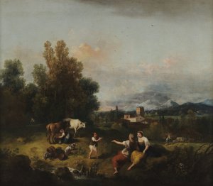 Paesaggio con la mungitura by Francesco Zuccarelli Oil Painting