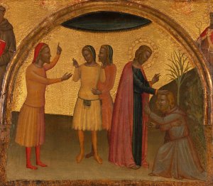 Saint John the Evangelist with Acteus and Eugenius by Francescuccio Ghissi Oil Painting