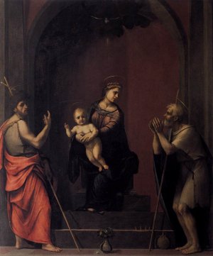 Virgin and Child with Sts John the Baptist and Job Oil painting by Franciabigio