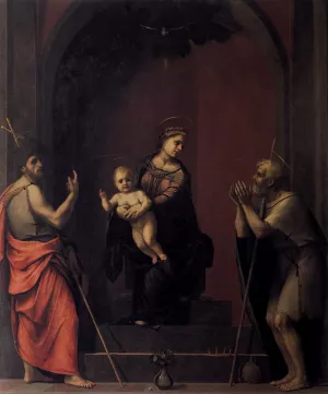 Virgin and Child with Sts John the Baptist and Job Oil painting by Franciabigio