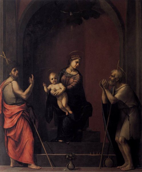 Main Product Photo of Virgin and Child with Sts John the Baptist and Job Painting by Franciabigio