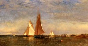 Fishing Boats on Jamaica Bay by Francis A. Silva Oil Painting