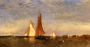 Fishing Boats on Jamaica Bay by Francis A. Silva Oil Painting