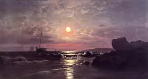 Moonrise on the New England Coast Oil painting by Francis A. Silva