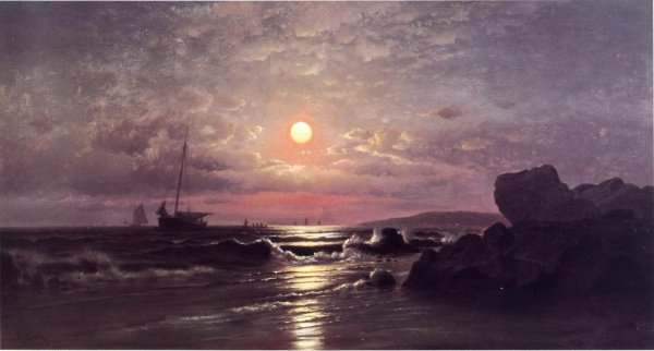 Main Product Photo of Moonrise on the New England Coast Painting by Francis A. Silva