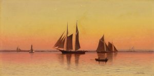 Sailboats At Sunset by Francis A. Silva Oil Painting