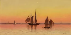 Sailboats At Sunset by Francis A. Silva Oil Painting