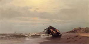 Shipwreck on a Sandy Beach by Francis A. Silva Oil Painting