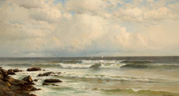 Summer Winds, Long Branch Beach, New Jersey  by Francis Augustus Silva - Hand-Painted Oil Painting Reproduction