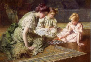 Mother and Daughters Playing Chess by Francis Coates Jones - Oil Painting Reproduction