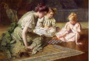 Mother and Daughters Playing Chess Oil painting by Francis Coates Jones
