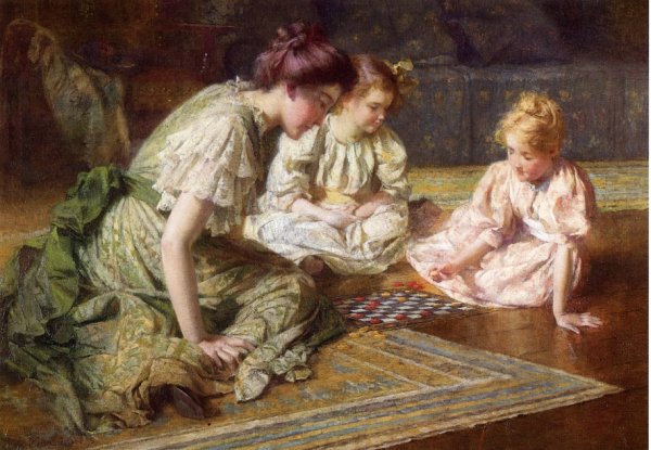 Main Product Photo of Mother and Daughters Playing Chess Painting by Francis Coates Jones