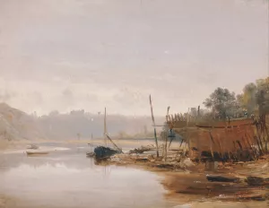 Boat Building near Dinan, Brittany by Francis Danby Oil Painting