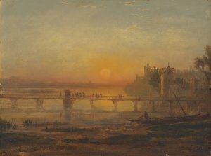 Morning on the Banks of Lake Zurich, with Pilgrims Embarking on their way to Einsiedeln Abbey by Francis Danby Oil Painting