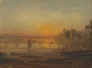 Morning on the Banks of Lake Zurich, with Pilgrims Embarking on their way to Einsiedeln Abbey by Francis Danby Oil Painting