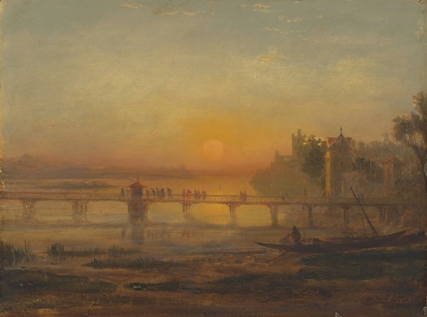 Morning on the Banks of Lake Zurich, with Pilgrims Embarking on their way to Einsiedeln Abbey by Francis Danby - Hand-Painted Oil Painting Reproduction
