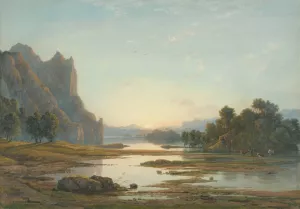 Sunset over a River Landscape by Francis Danby Oil Painting
