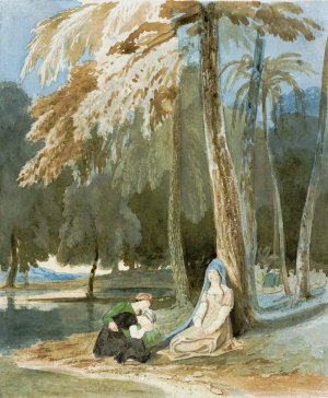 Three Women Seated by a Wooded Lake by Francis Danby Oil Painting