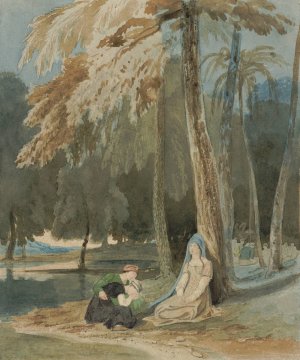 Three Women Seated by a Wooded Lake by Francis Danby Oil Painting