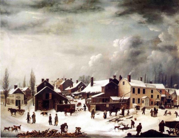 Winter Scene in Brooklyn by Francis Guy - Hand-Painted Oil Painting Reproduction