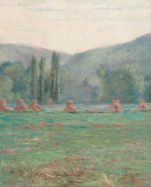French Landscape with Haystacks by Francis Henry Richardson Oil Painting