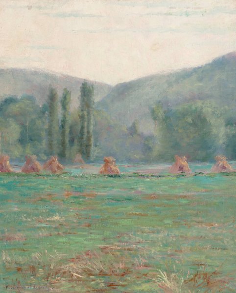 French Landscape with Haystacks  by Francis Henry Richardson - Hand-Painted Oil Painting Reproduction