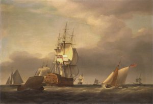 A Seascape with Men-of-War and Small Craft by Francis Holman Oil Painting