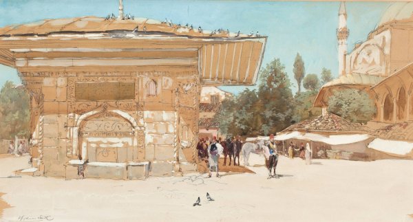 Main Product Photo of Middle Eastern Scene Outside a Mosque Painting by Francis Hopkinson Smith