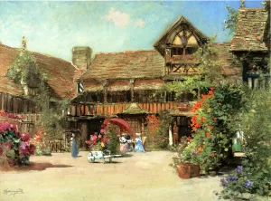 The Garden Courtyard of the Inn of William the Conquerer by Francis Hopkinson Smith Oil Painting