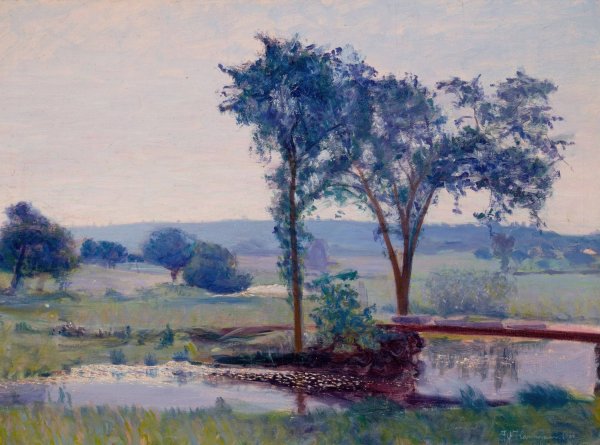 Landscape with a Lake  by Francis J. Flanagan - Hand-Painted Oil Painting Reproduction