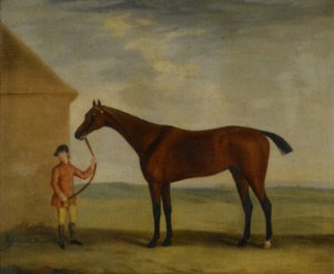 Portrait of Henry Comptons Race Horse Highflyer Held by a Groom