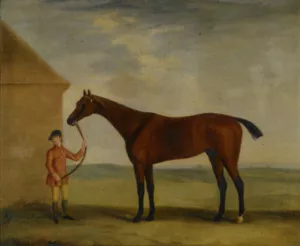 Portrait of Henry Comptons Race Horse Highflyer Held by a Groom by Francis Sartorius Oil Painting