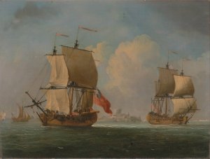 An English Sloop and a Frigate in a Light Breeze by Francis Swaine Oil Painting